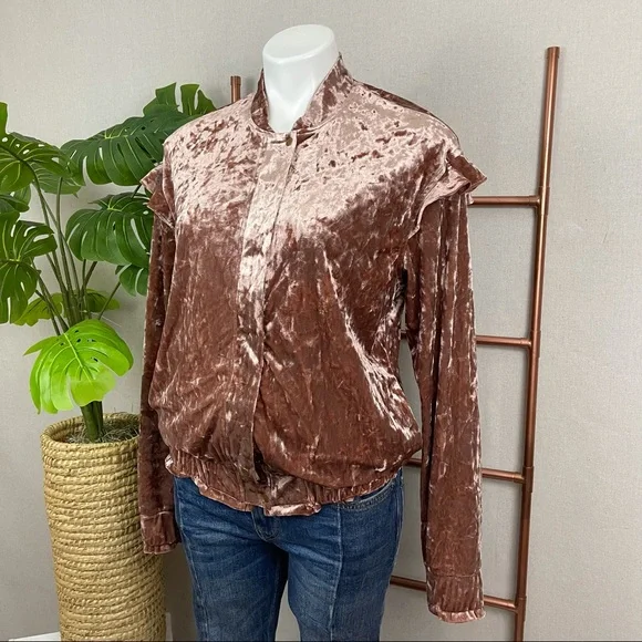 Anthropologie Sabina Musayev Pink Blushed Velvet Bomber Jacket (Sz Small) - Picture 5 of 11